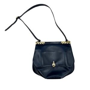Vintage Bienen Davis Dark Navy/Black Shoulder Bag with Gold Trim
